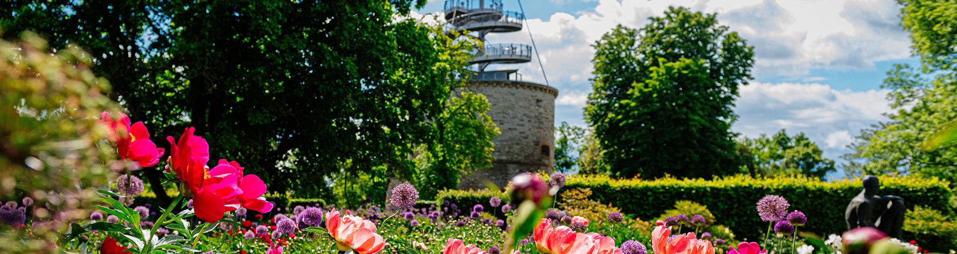 Blumen vor dem Aussichtsturm