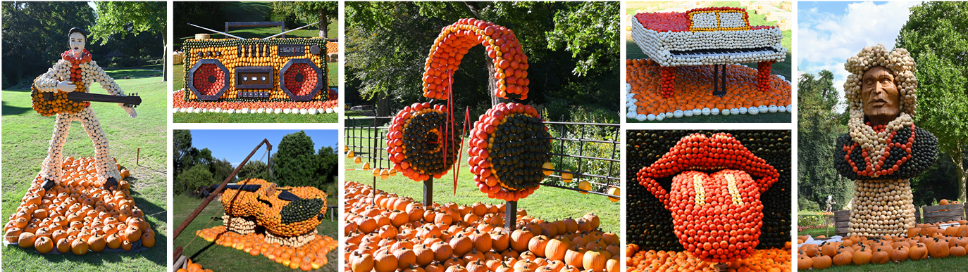 Collage mit Bildern der ausgestellten Kürbisfiguren
