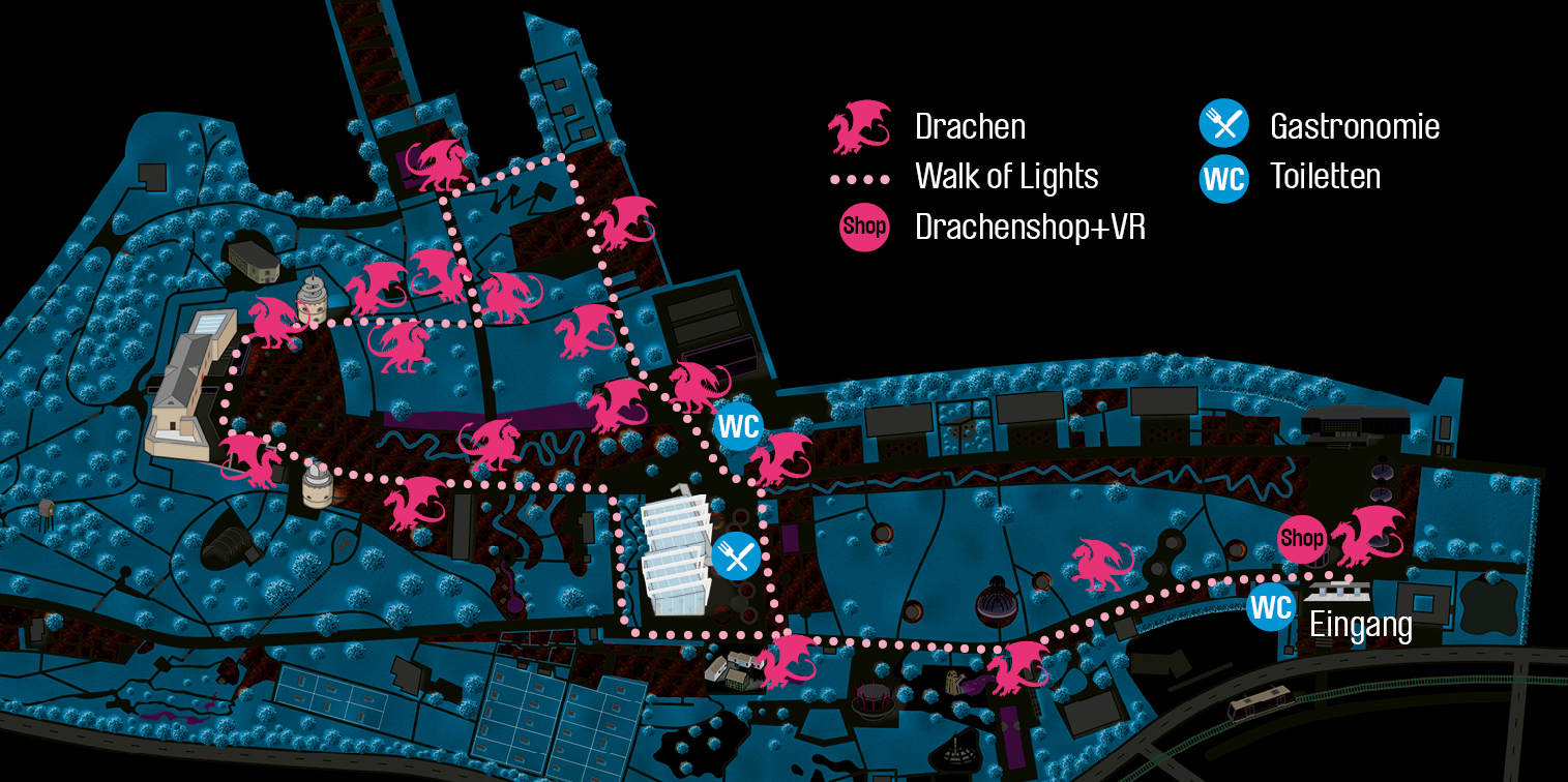Lageplan der Drachen im Park Lageplan der Drachen im Park